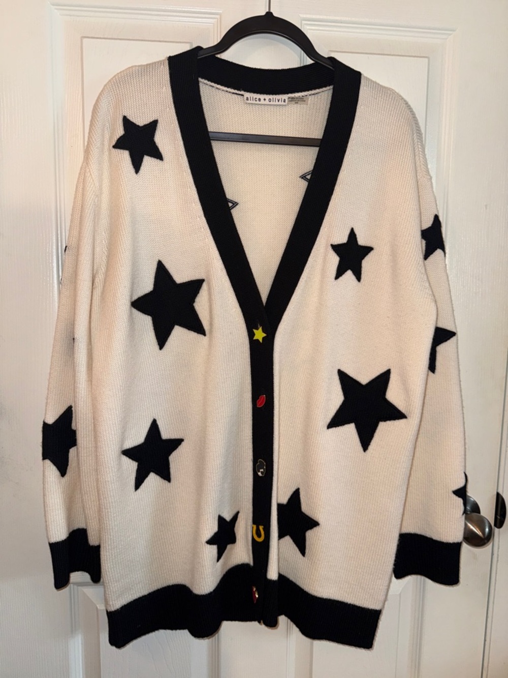 Alice + Olivia Cream Cardigan with Black Star Motif